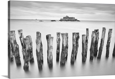 Wooden Sea Defence And Fort National At High Tide, St. Malo, Brittany, France