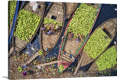 Workers Unload Watermelons From The Boats, Sadarghat, Dhaka, Bangladesh