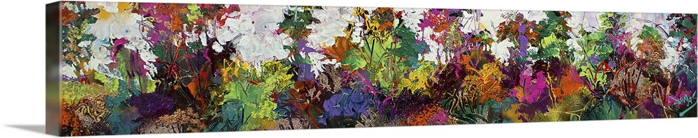A contemporary abstract painting using a wide spectrum of bright colors.