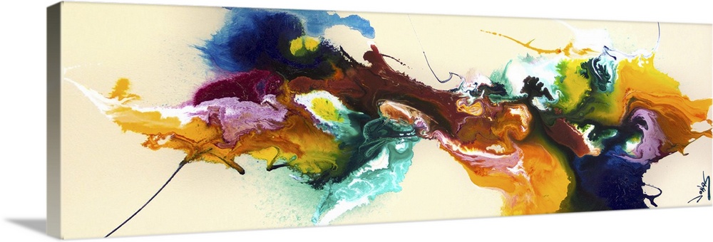 Contemporary abstract painting using wild and vivid colors to create movement and depth.