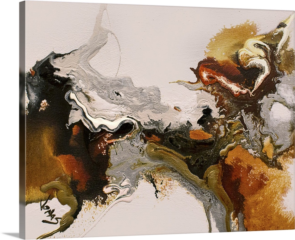 A contemporary abstract painting using earthy tones in a convergence of liquidity.