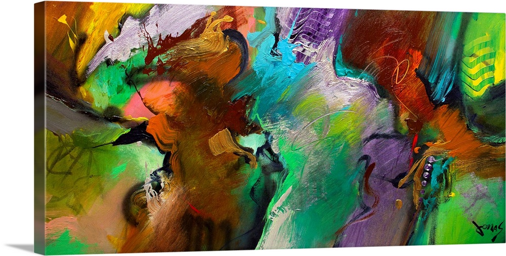 Abstract art of brushstrokes with colorful lines and swirls.