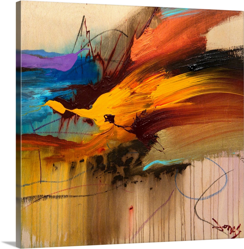 Boldly colored contemporary abstract artwork of splashed paint with visible brush strokes and paint drips by renowned Ashe...