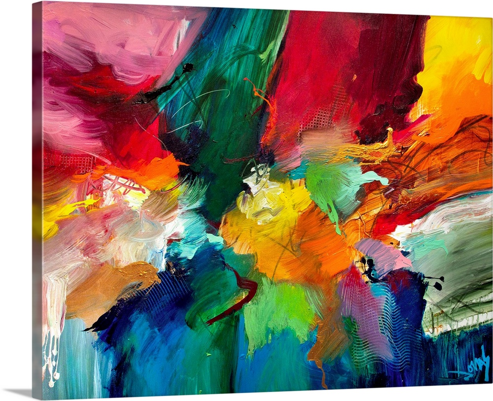 Decorative accents for the home or office this abstract painting is made densely pack swathes of color on horizontal shape...