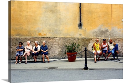 Italian Men and Women Relax On A Lazy Afternoon; Cinque Terre, Riomaggiore, Italy