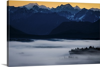 Mist Fills the Valley at Sunrise; Denali National Park, Denali, Alaska