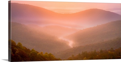 Panoramic of Mist Filling the Valley in Autumn; Chattahoochee Na