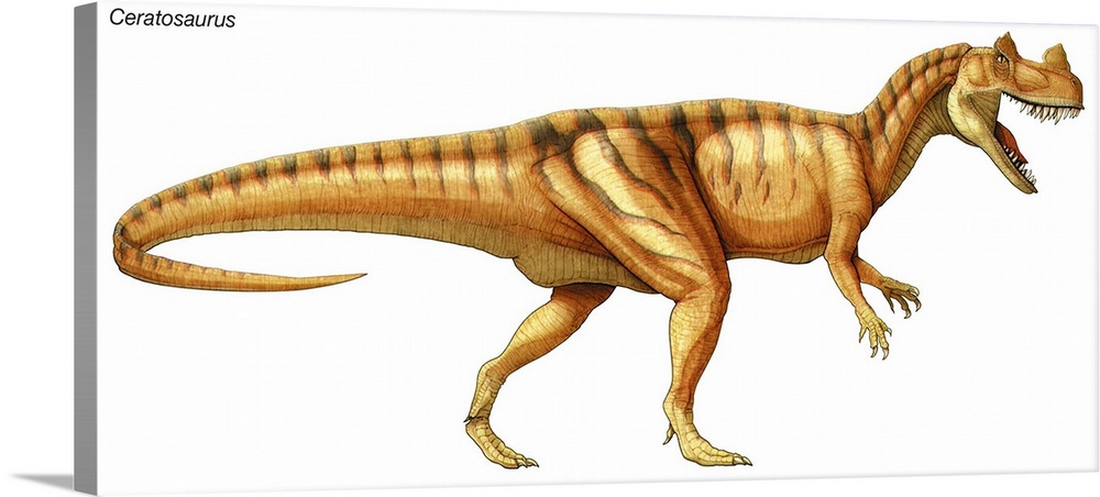 An illustration from Encyclopaedia Britannica of the dinosaur Ceratosaurus.