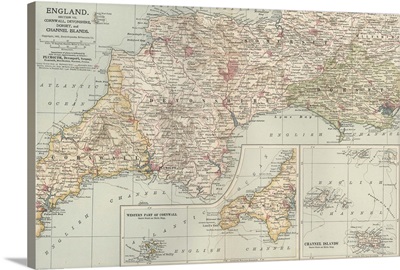 England and Channel Islands - Vintage Map