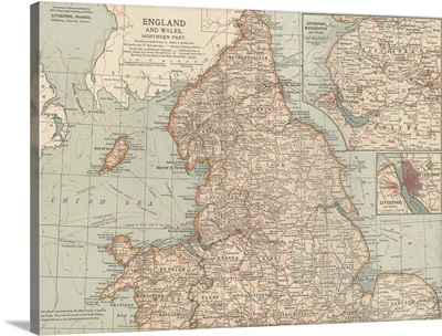 England and Wales, Northern Part - Vintage Map