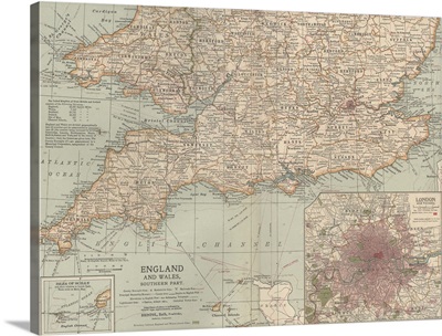 England and Wales, Southern Part - Vintage Map