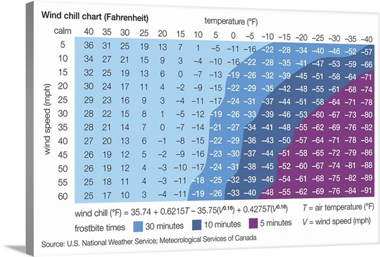 Fahrenheit Wind Chill Chart Wall Art, Canvas Prints, Framed Prints ...