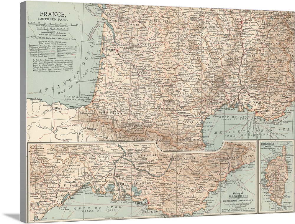 France, Southern Part - Vintage Map