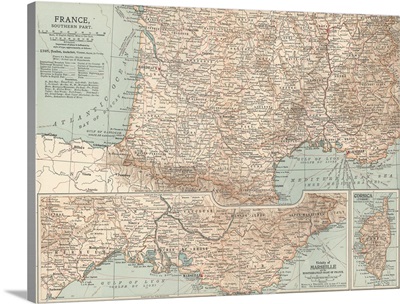 France, Southern Part - Vintage Map