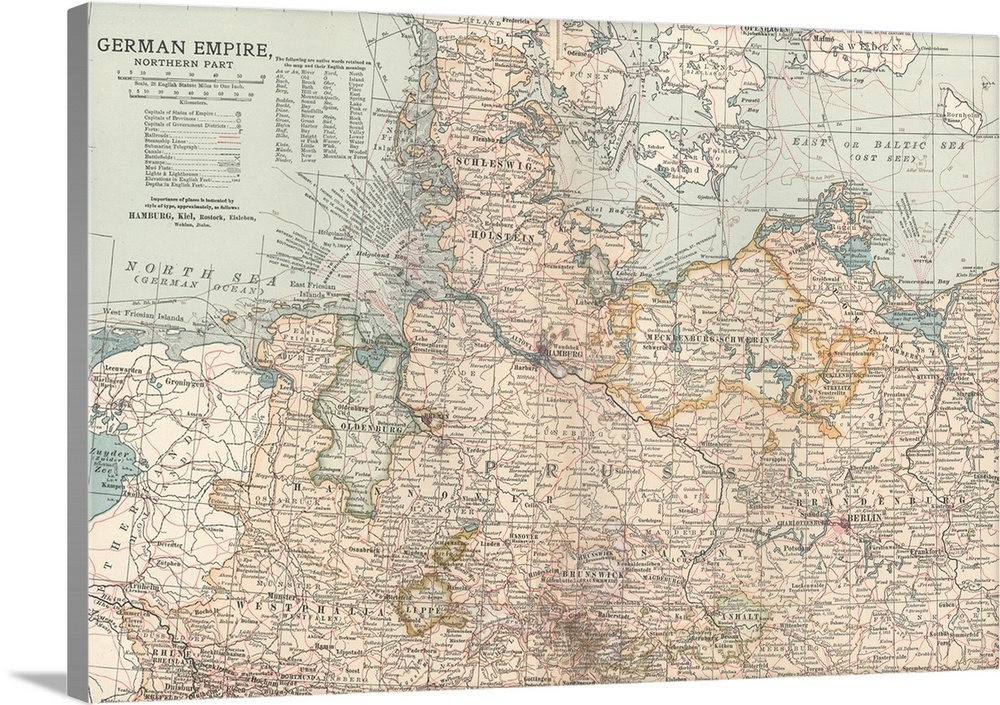 German Empire, Northern Part - Vintage Map