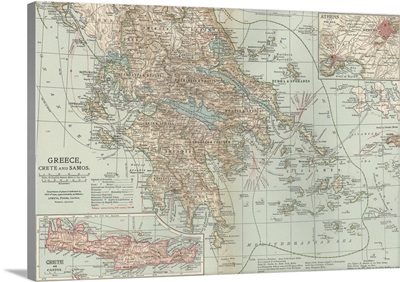 Greece, Crete and Samos - Vintage Map