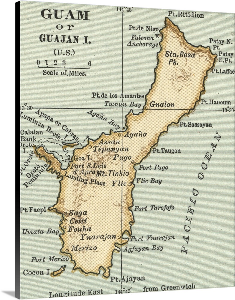 Guam USA Map Vintage World Travel Art Poster Print