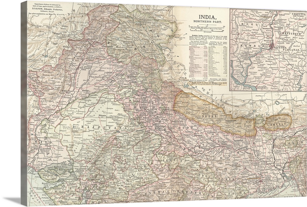 India, Northern Part - Vintage Map