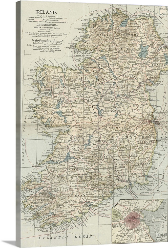 Ireland - Vintage Map Wall Art, Canvas Prints, Framed Prints, Wall