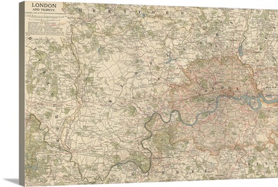 London and Vicinity - Vintage Map