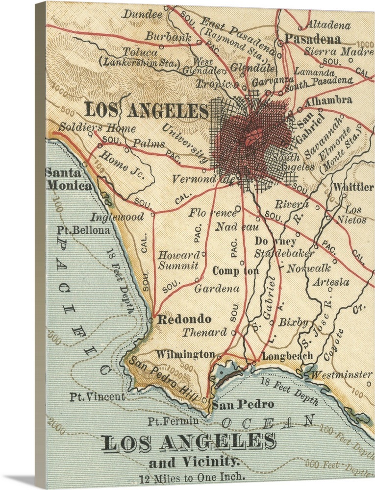 Los Angeles - Vintage Map Wall Art, Canvas Prints, Framed ...