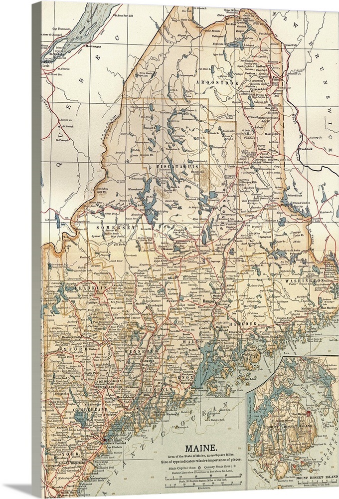 Maine - Vintage Map Wall Art, Canvas Prints, Framed Prints, Wall Peels ...
