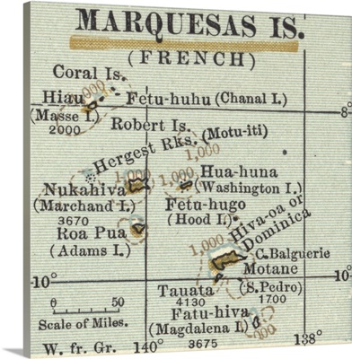 Marquesas Islands - Vintage Map