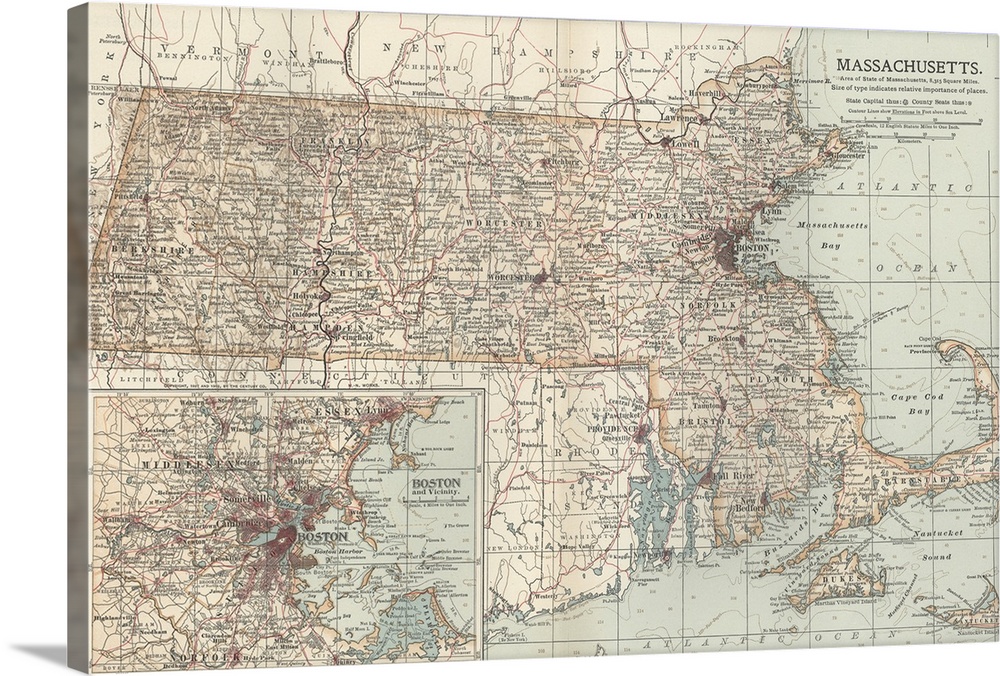 Massachusetts - Vintage Map