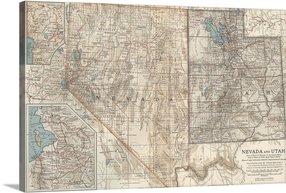 Nevada and Utah - Vintage Map