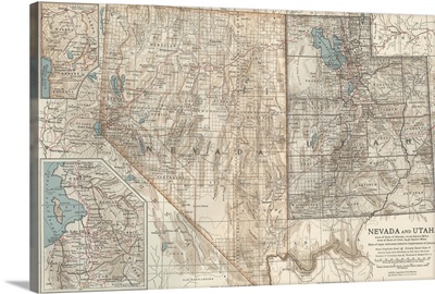 Nevada and Utah - Vintage Map