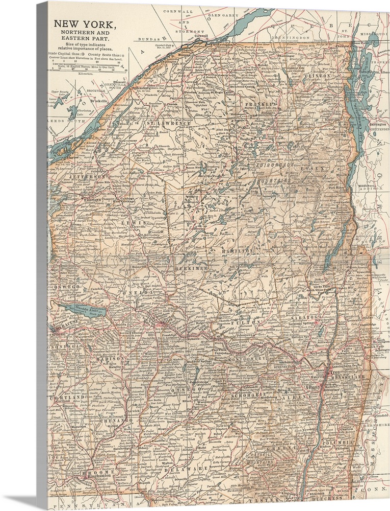New York, Northern and Eastern Part - Vintage Map