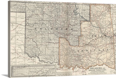 Oklahoma and Indian Territory  - Vintage Map
