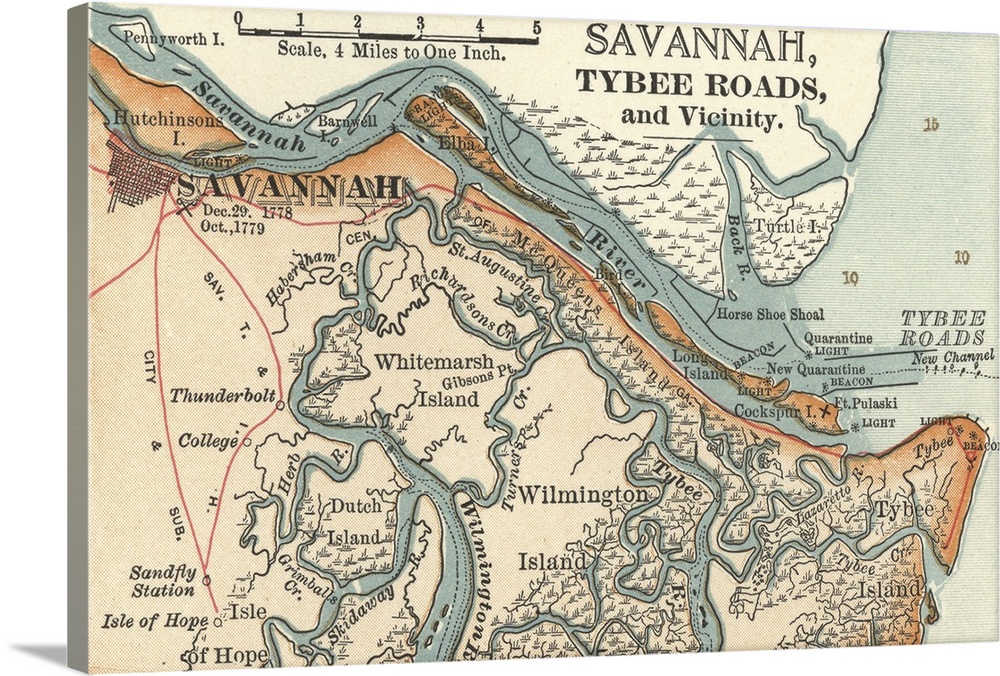 Savannah River - Vintage Map