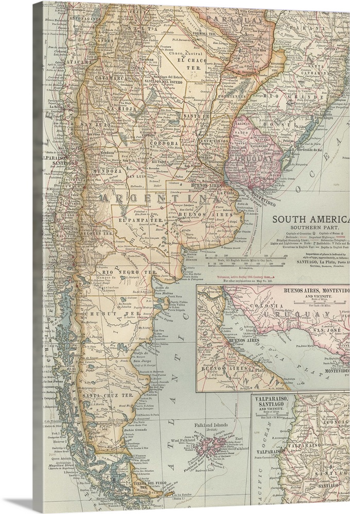 South America, Southern Part - Vintage Map