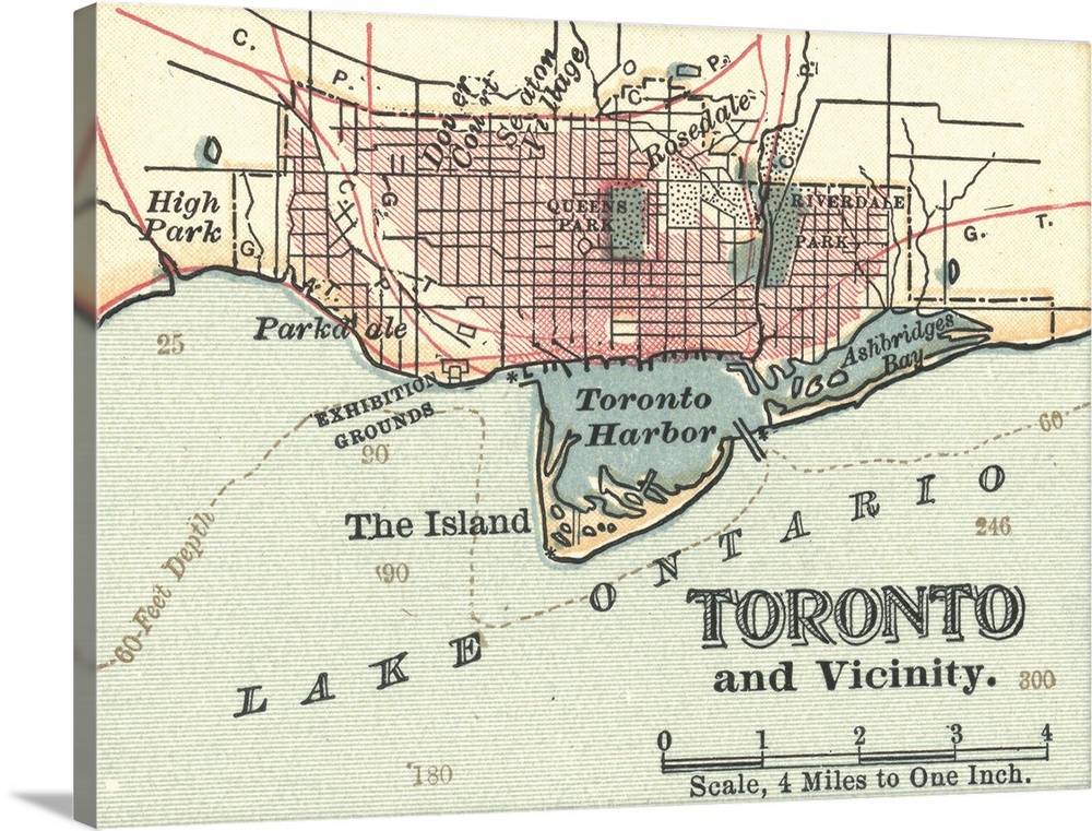 City Map of Toronto Canada 1950s Mid Century Matted 8x10 Art Print