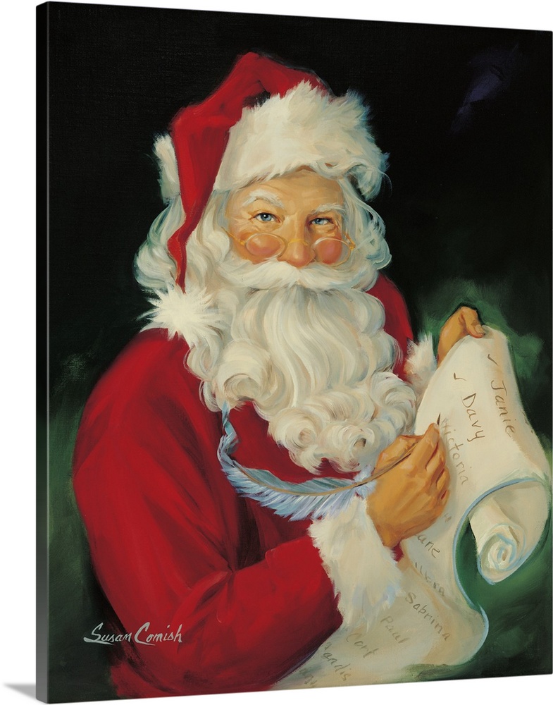 Portrait of Santa Claus reading a list.