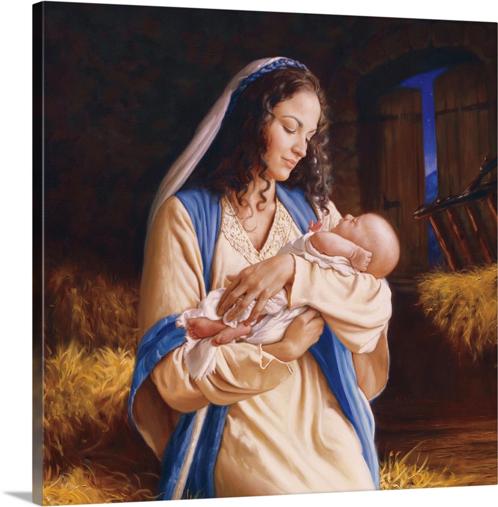 Religious  painting of a woman holding a baby.