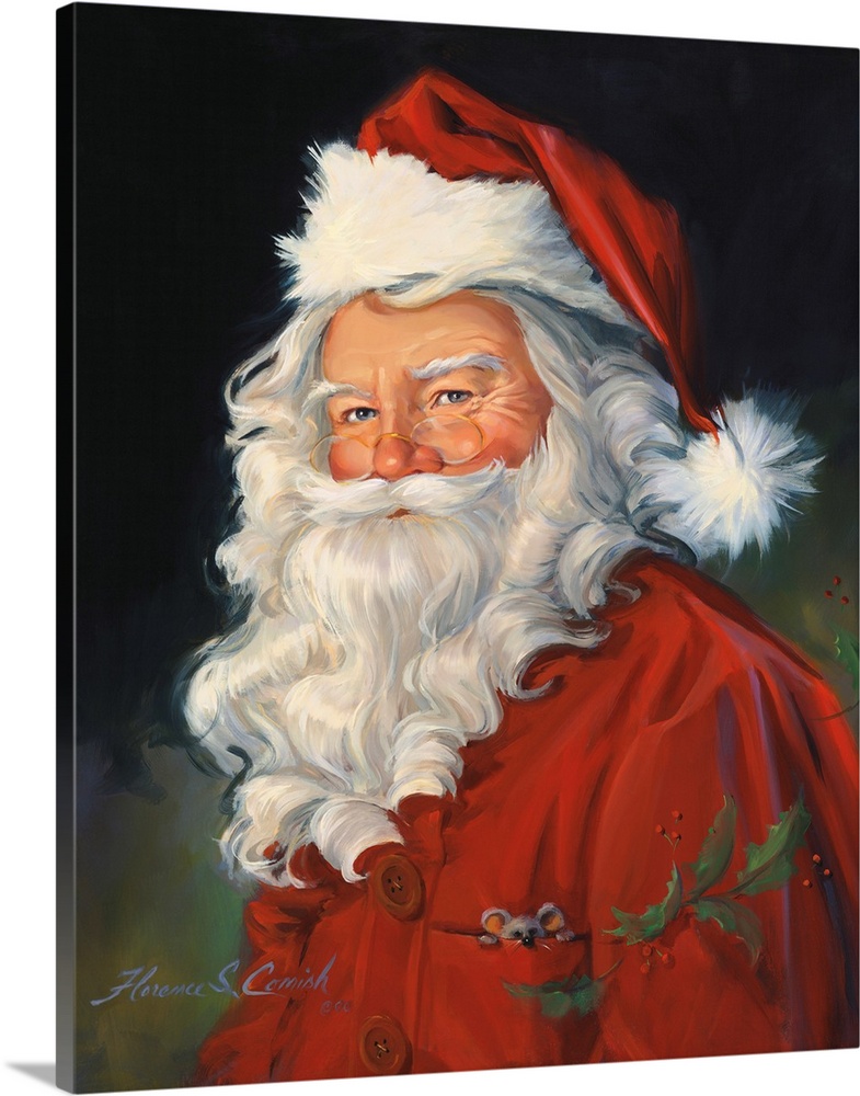 Portrait of Santa Claus with a dark background.
