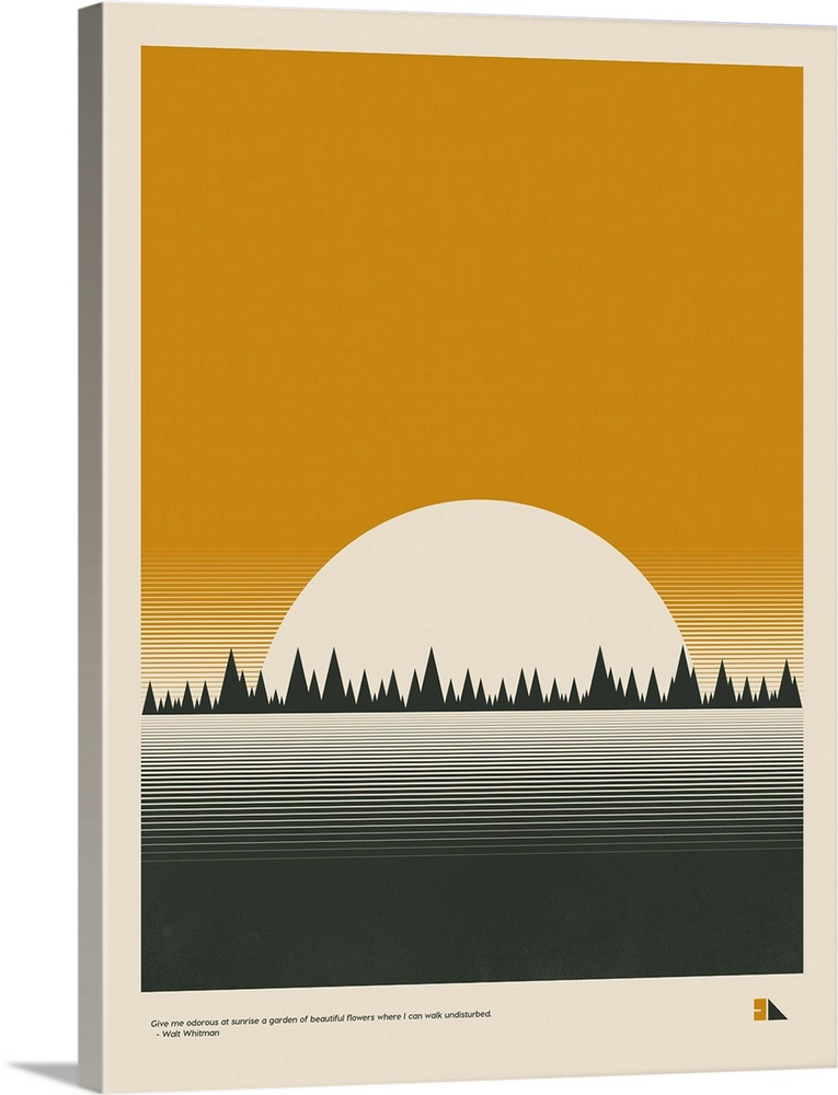Modern graphic poster representing a forest landscape with the quote "Give me odorous at sunrise a garden of beautiful flo...