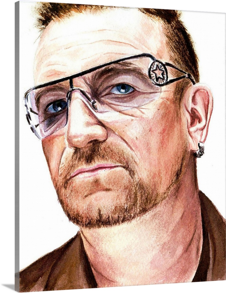 Watercolor portrait of 360-era Bono. 1 of 4.