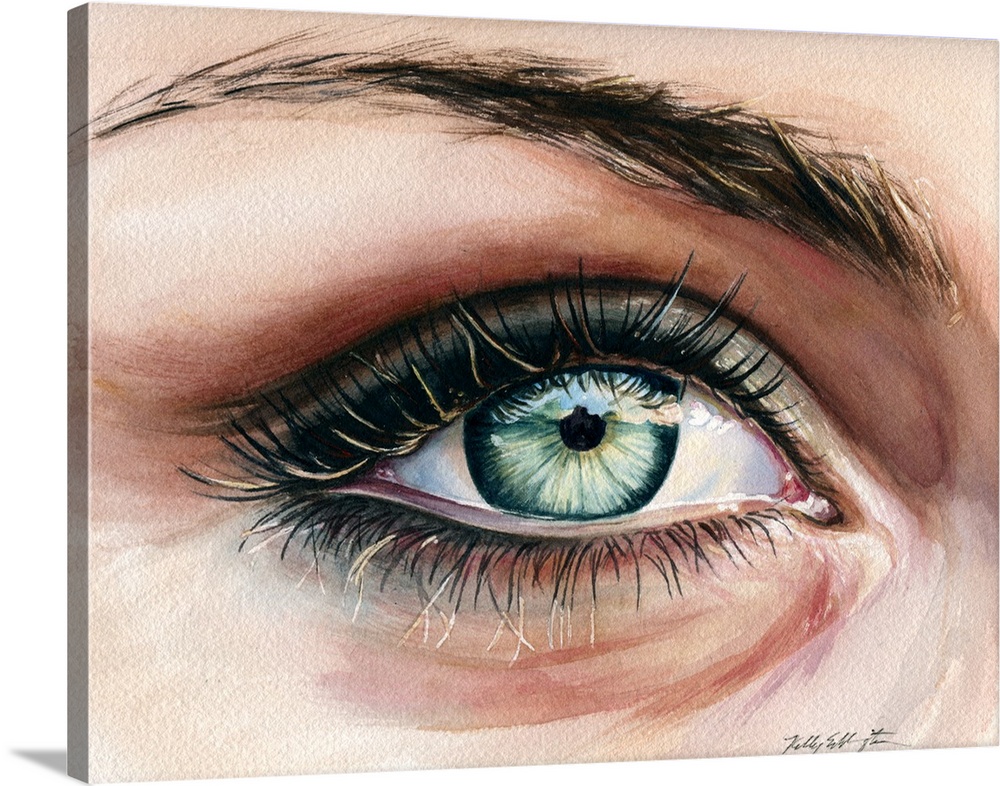 Horizontal watercolor of a close up detail of an eye.