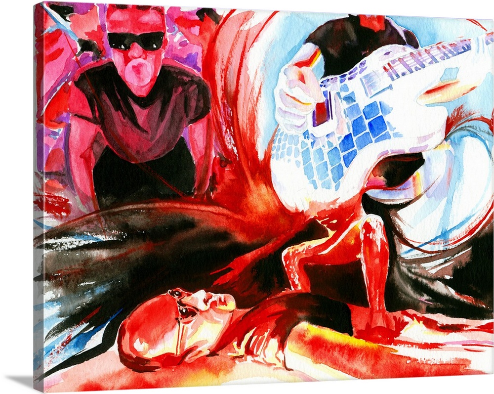 Watercolor Illustration inspired by U2's video for Discotheque starring Edge and Larry.