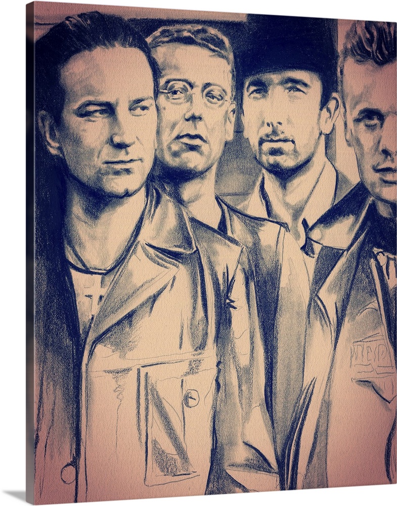 Watercolor illustration for atu2.com of the group U2.