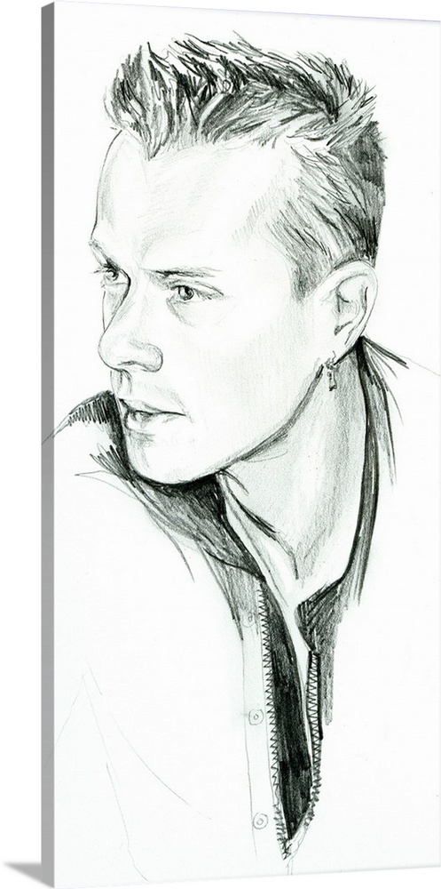 Pencil drawing of the ageless Larry Mullen Jr of U2.