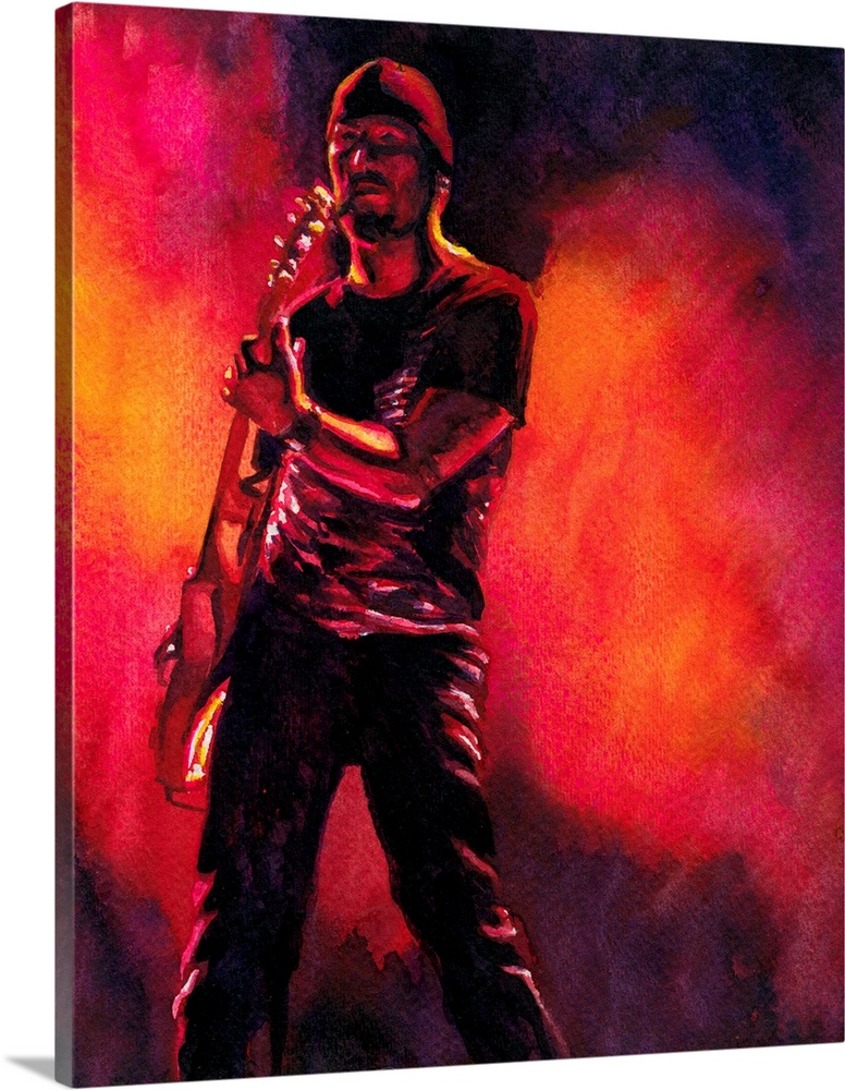 Illustration for atu2.com of the Edge from U2 in watercolor.