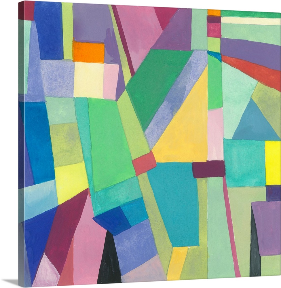 One painting in a series of geometric abstracts in vibrant colors depicting the artist's interpretation of well-known cities.