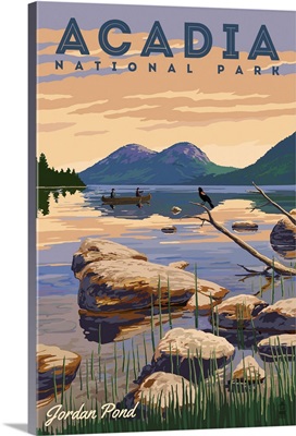 Acadia National Park, Canoeing: Retro Travel Poster