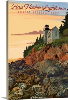 Acadia National Park, Maine - Bass Harbor Lighthouse Illustration