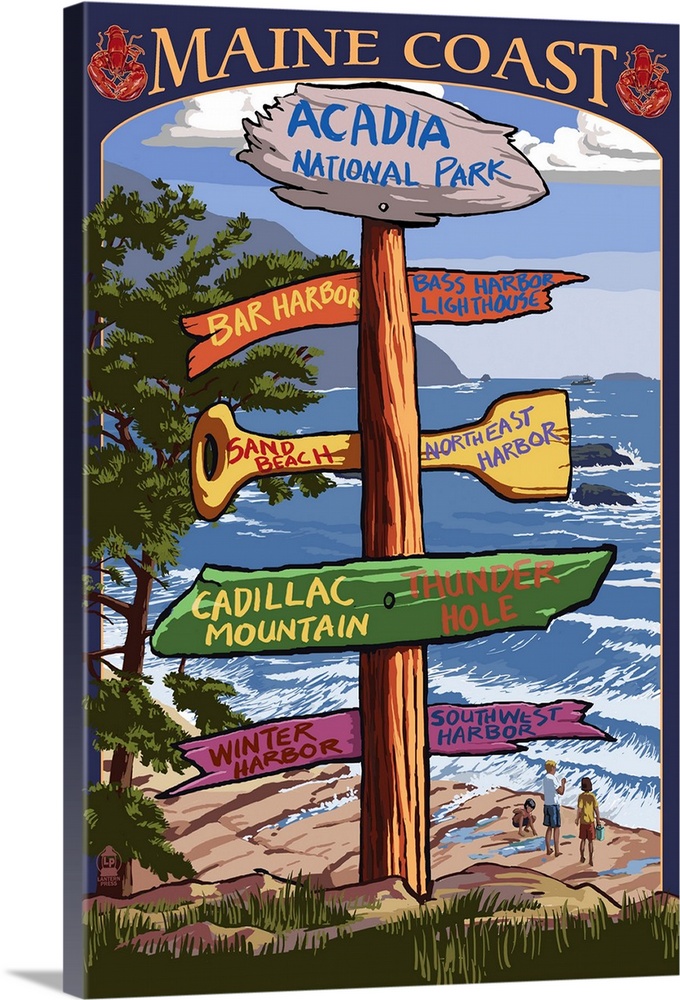 Acadia National Park, Maine - Sign Destinations: Retro Travel Poster