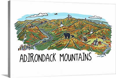 Adirondack Mountains - Line Drawing - Fall